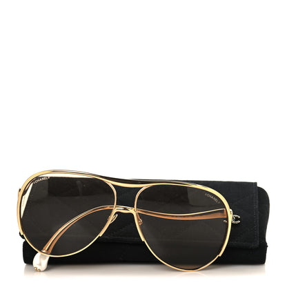 Chanel Metal Pearl Pilot Sunglasses 71790 Gold Brown 7 of 7