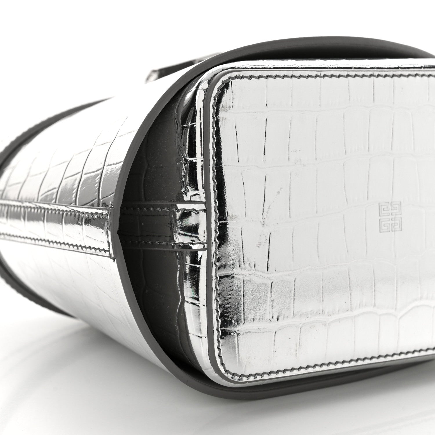 Givenchy Metallic Calfskin Crocodile Embossed Shark Lock Bucket Bag Light Silvery 9 of 11