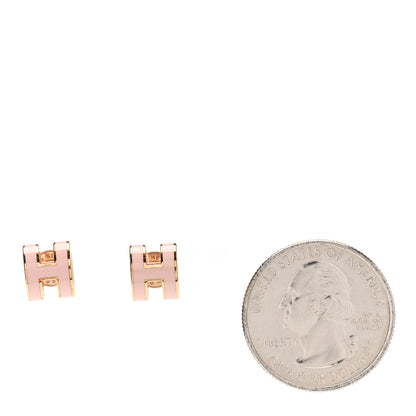 Hermes Rose Gold Lacquered Mini Pop H Earrings Rose Sakura 2 of 6