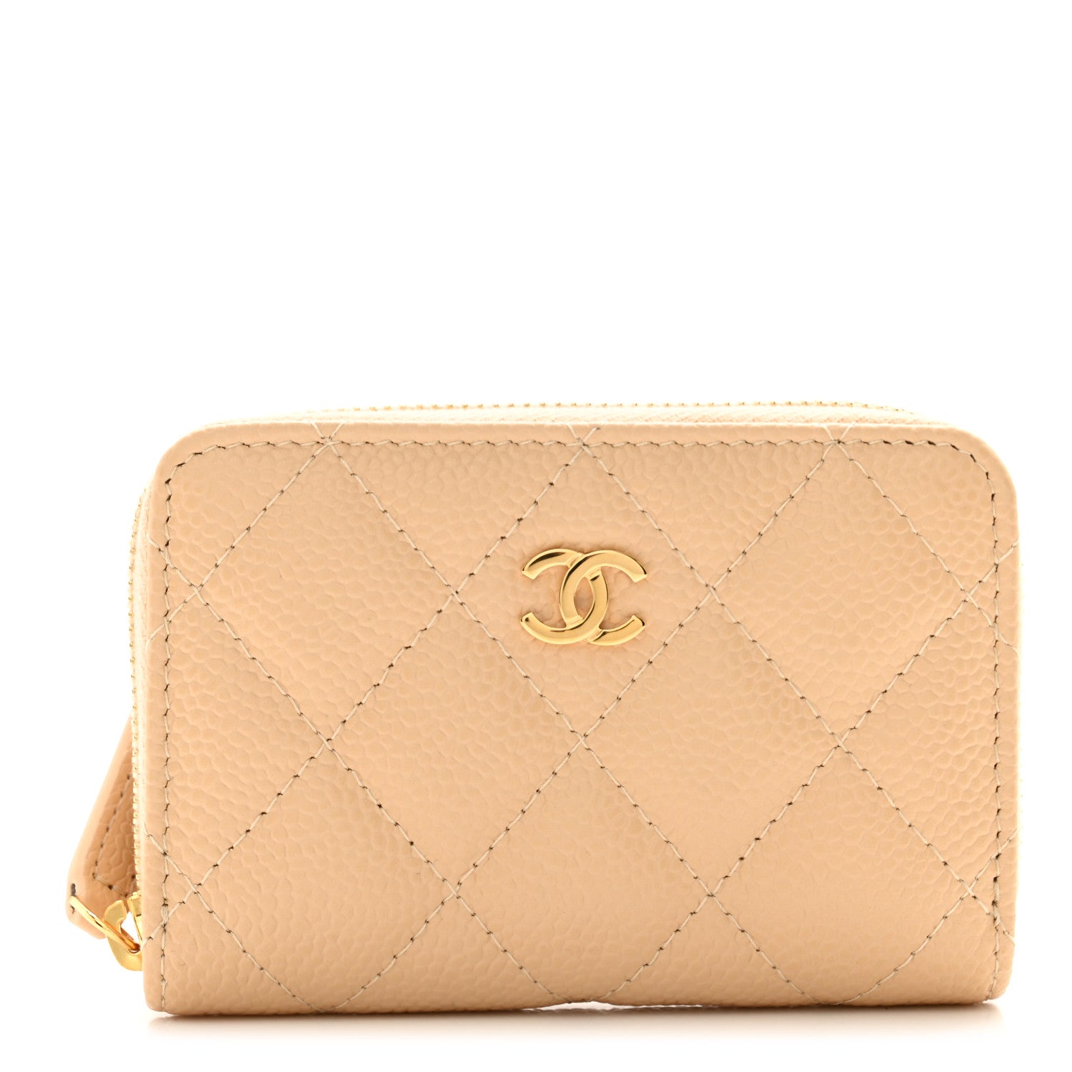 Chanel Caviar Quilted Zip Around Coin Purse Beige 1 of 8