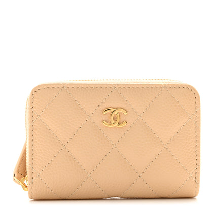 Chanel Caviar Quilted Zip Around Coin Purse Beige 1 of 8