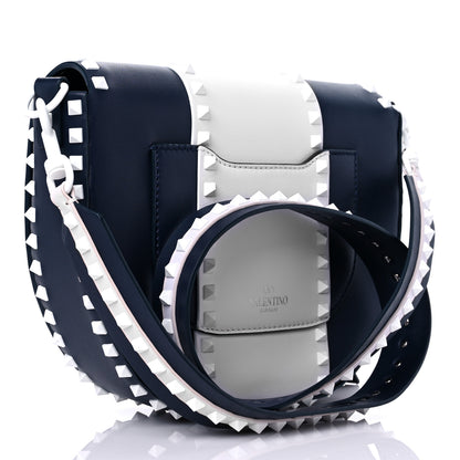 Valentino Garavani Vitello Colorblock Large Free Rockstud Halfmoon Saddle Bag Marine White 2 of 12