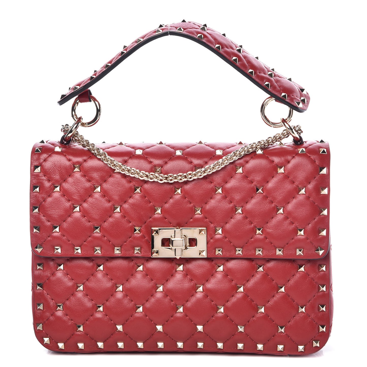 Nappa Medium Rockstud Spike Shoulder Bag Rosso Valentino