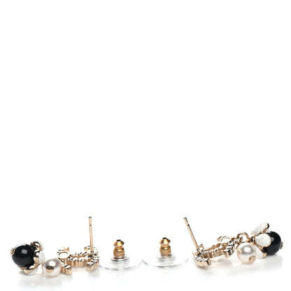 Chanel Crystal Bead Pearl CC Drop Earrings Gold White Black 3 of 4