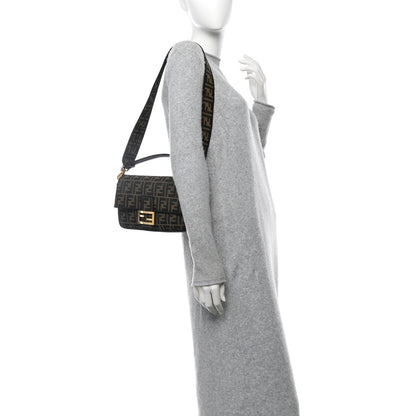 Fendi Fabric Jacquard FF 1974 Medium Baguette Tobacco Moro Black 2 of 10