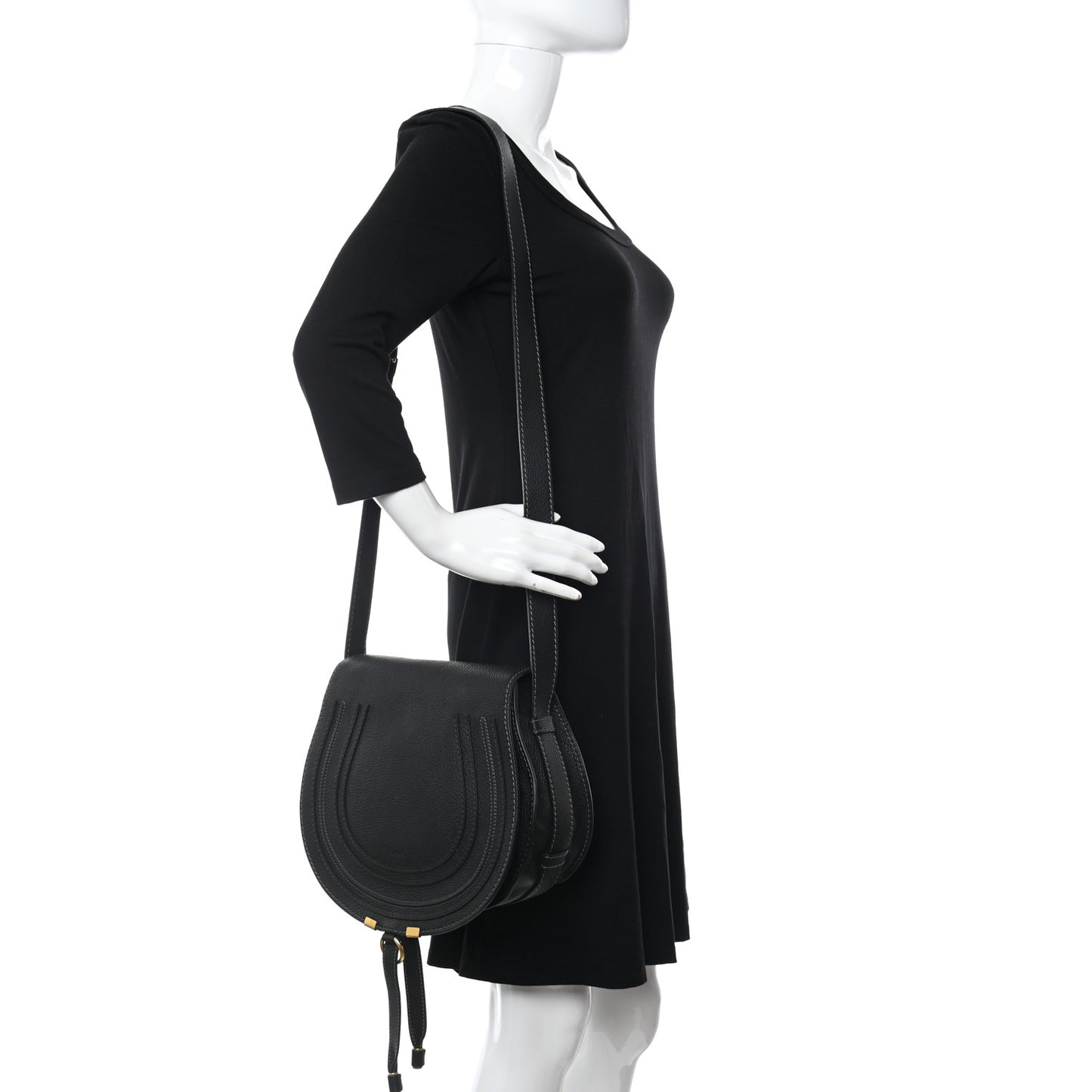 Calfskin Medium Marcie Round Crossbody Bag Black