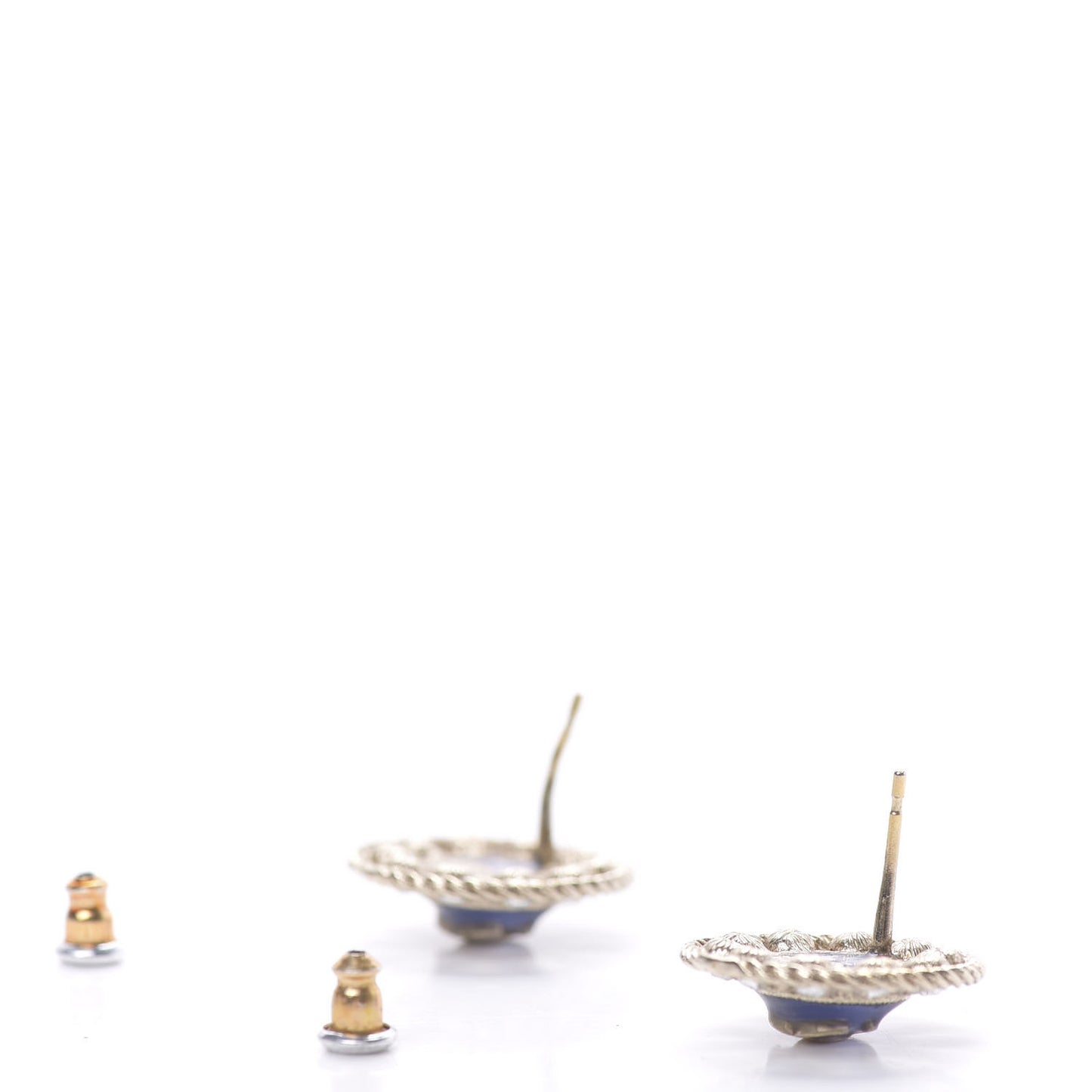 Crystal CC Round Earrings Blue Light Gold
