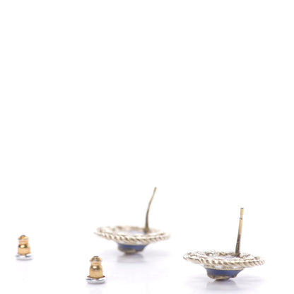Chanel Crystal CC Round Earrings Blue Light Gold 3 of 5