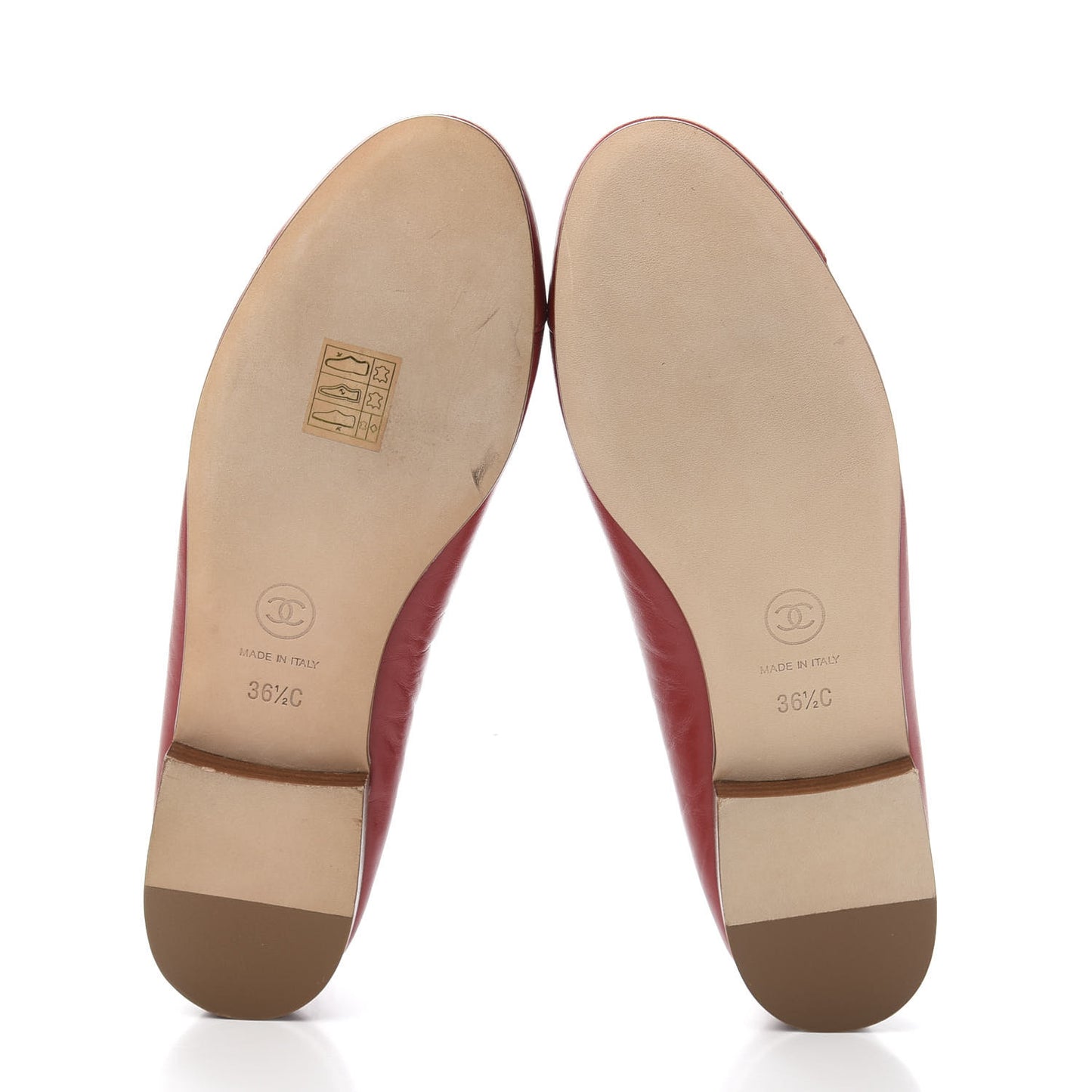 Crumpled Calfskin Cap Toe CC Ballerina Flats 36.5 Red