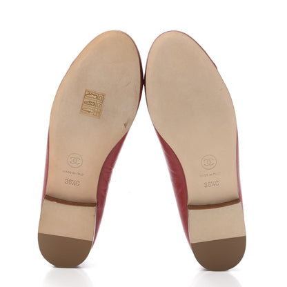 Chanel Crumpled Calfskin Cap Toe CC Ballerina Flats 36.5 Red 5 of 9