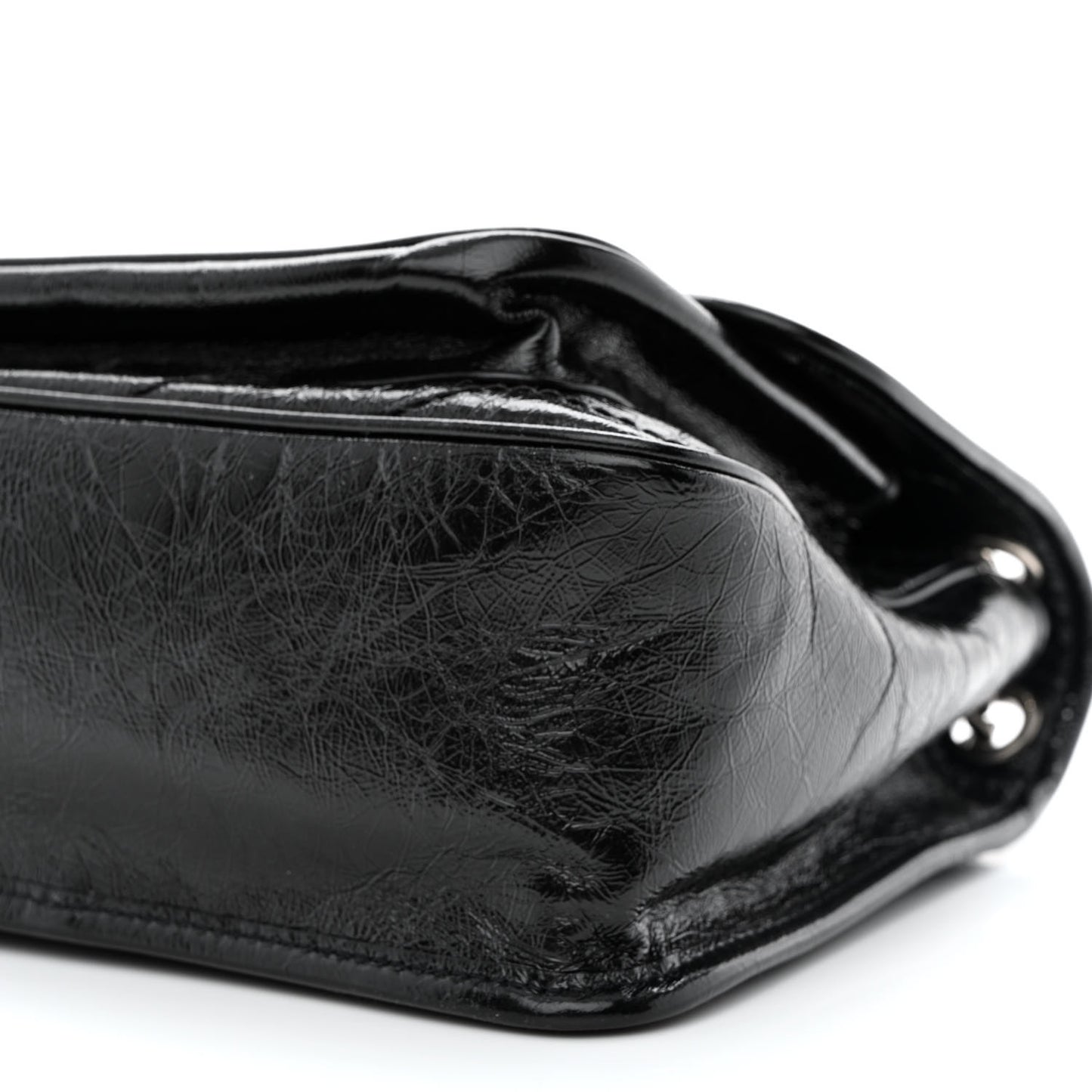 Crinkled Calfskin Matelasse Monogram Medium Niki Chain Satchel Black