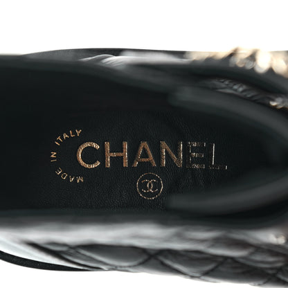 Chanel Shiny Goatskin Calfskin Quilted Lace Up Combat Boots 39 Black 6 of 7