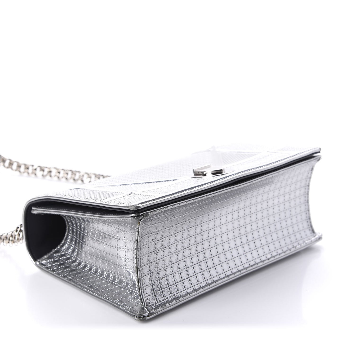 Metallic Patent Micro-Cannage Medium Diorama Flap Bag Silver