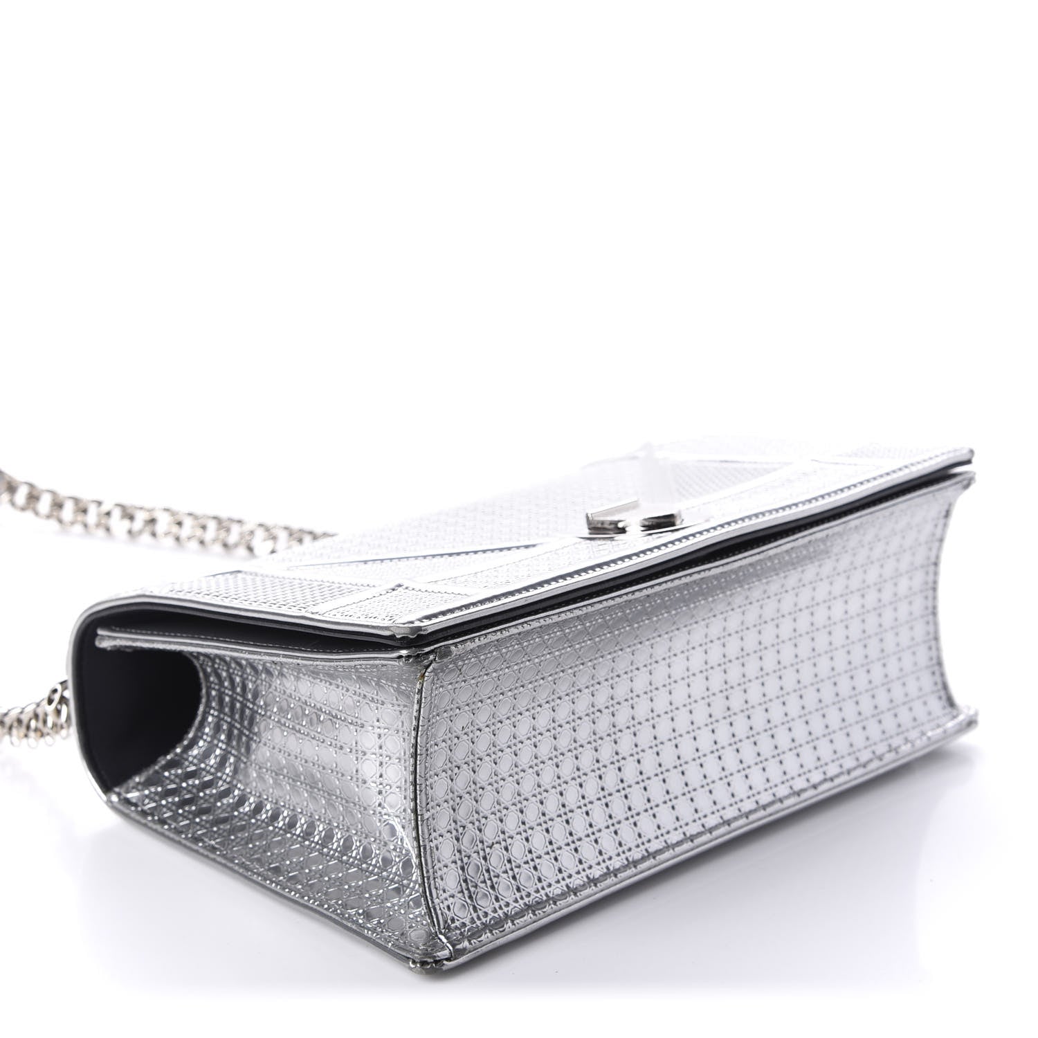 Christian Dior Metallic Patent Micro-Cannage Medium Diorama Flap Bag Silver 4 of 11
