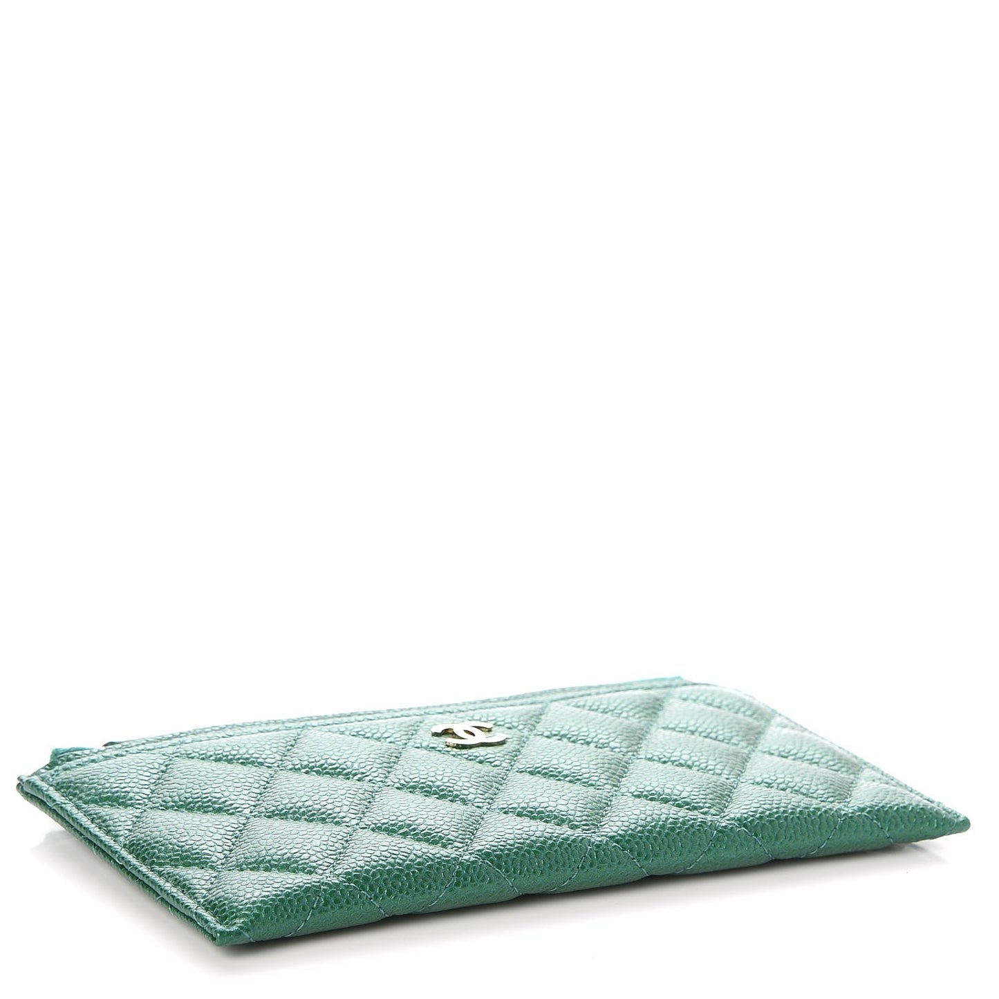 Metallic Caviar Quilted Classic Zip Pouch Green