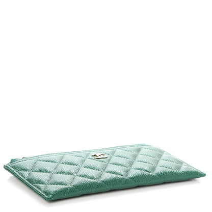 Chanel Metallic Caviar Quilted Classic Zip Pouch Green 4 of 8