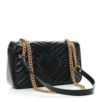 Gucci Calfskin Matelasse Small GG Marmont Shoulder Bag Black 2 of 4