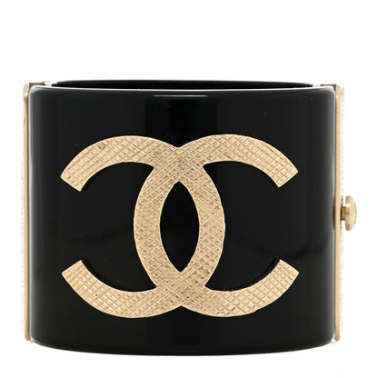 Chanel Resin CC Cuff Bracelet Black Gold 1 of 6
