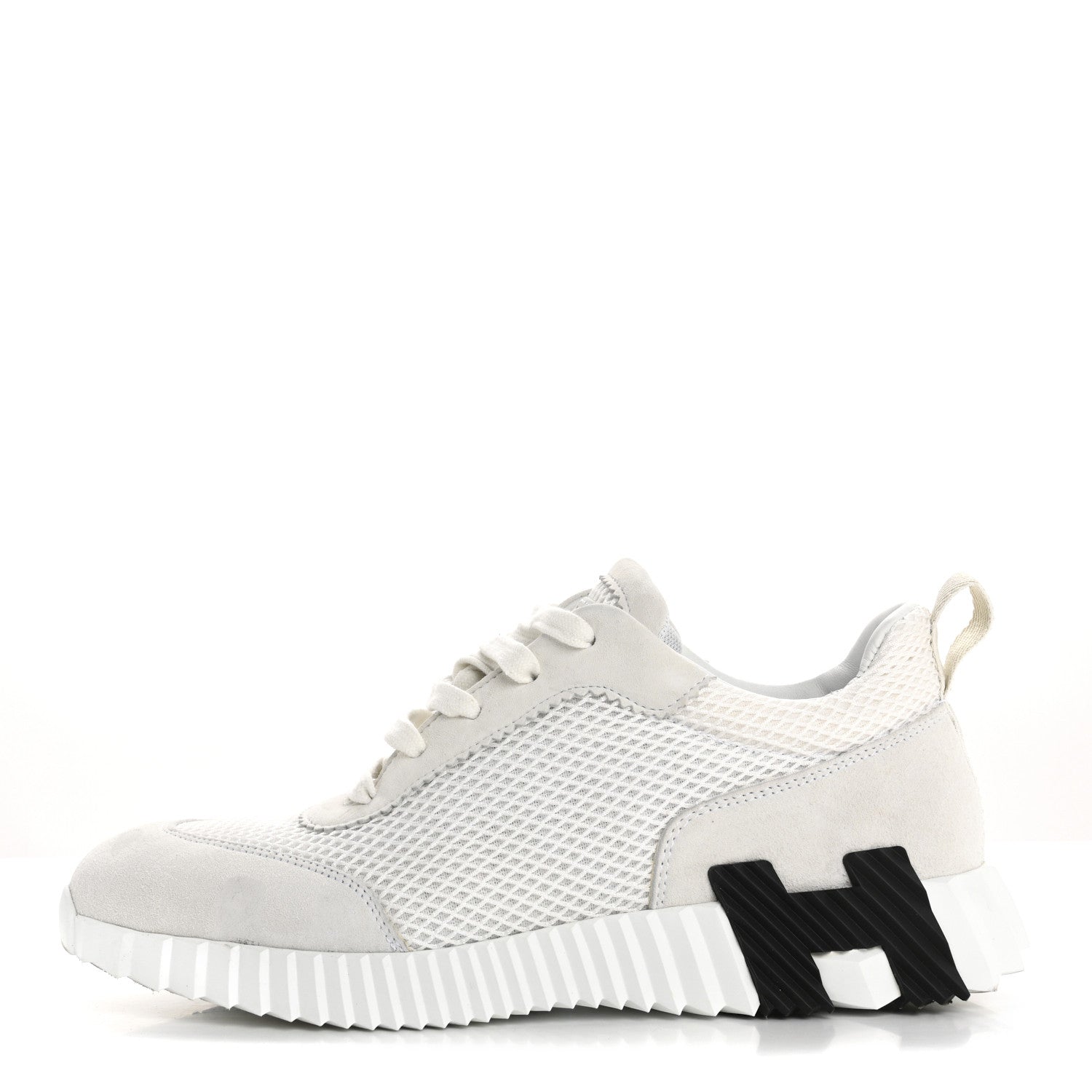 Hermes Air Mesh Suede Goatskin Bouncing Sneakers 39 White Black 1 of 15