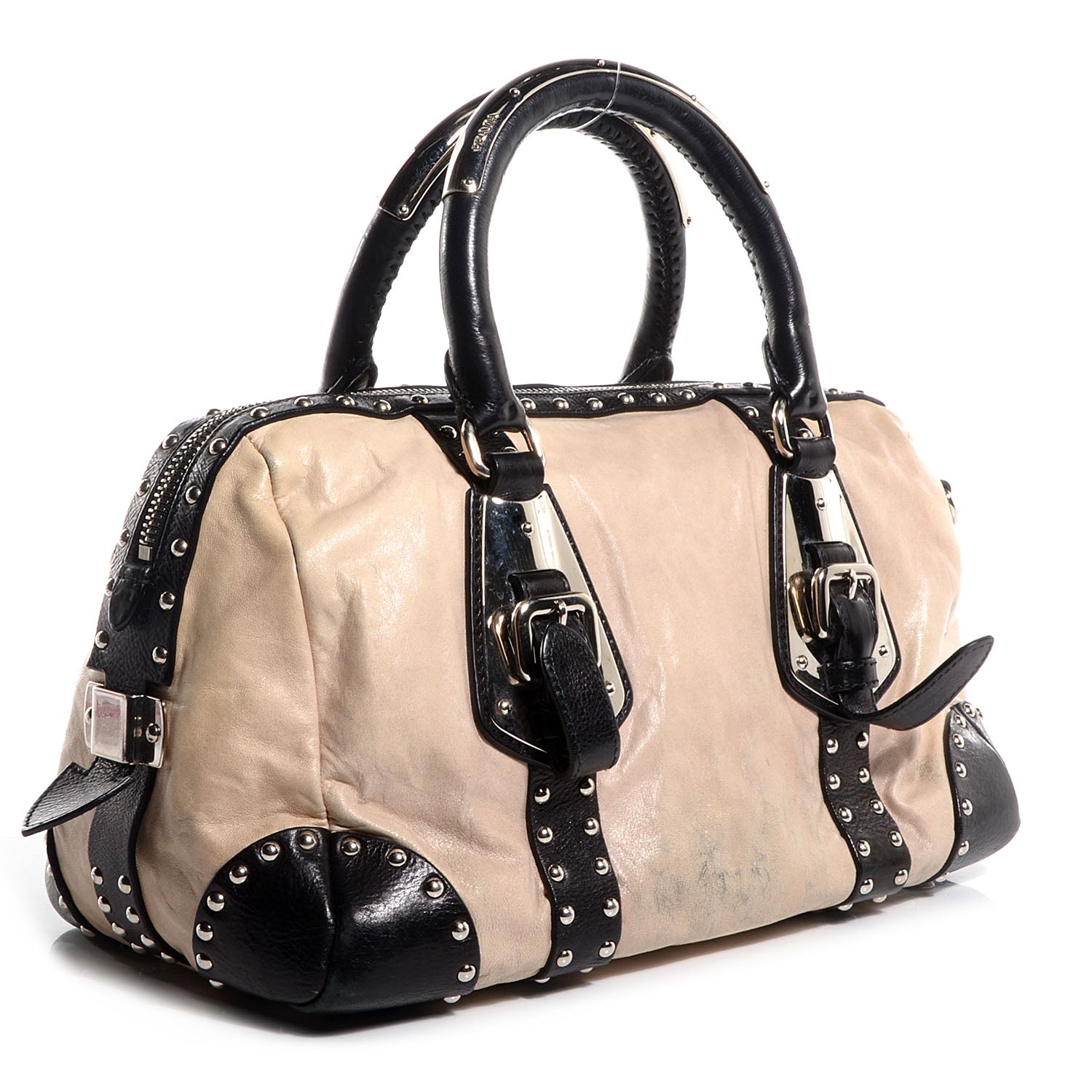 Prada Nappa Small Studded Trunk Bag Talco Black 5 of 11