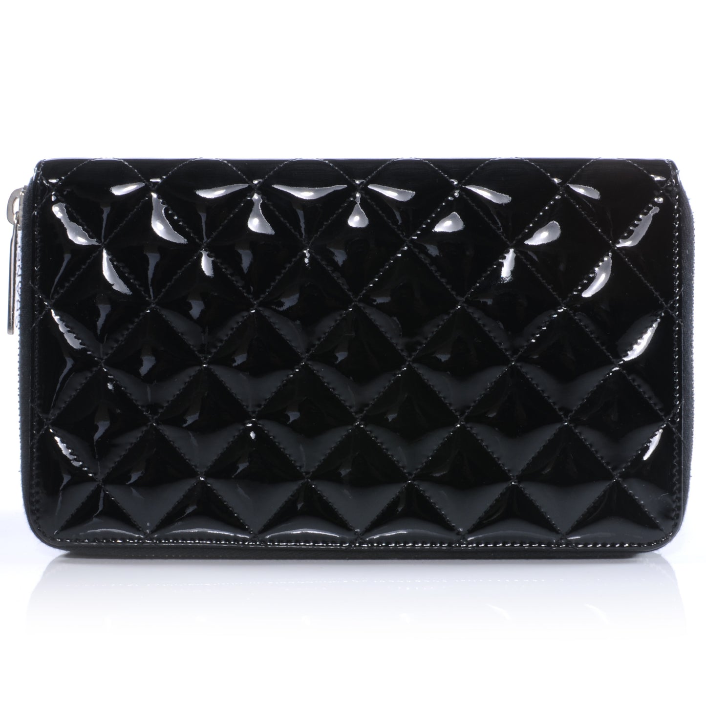 Patent Quilted Large Zip Around Wallet Black