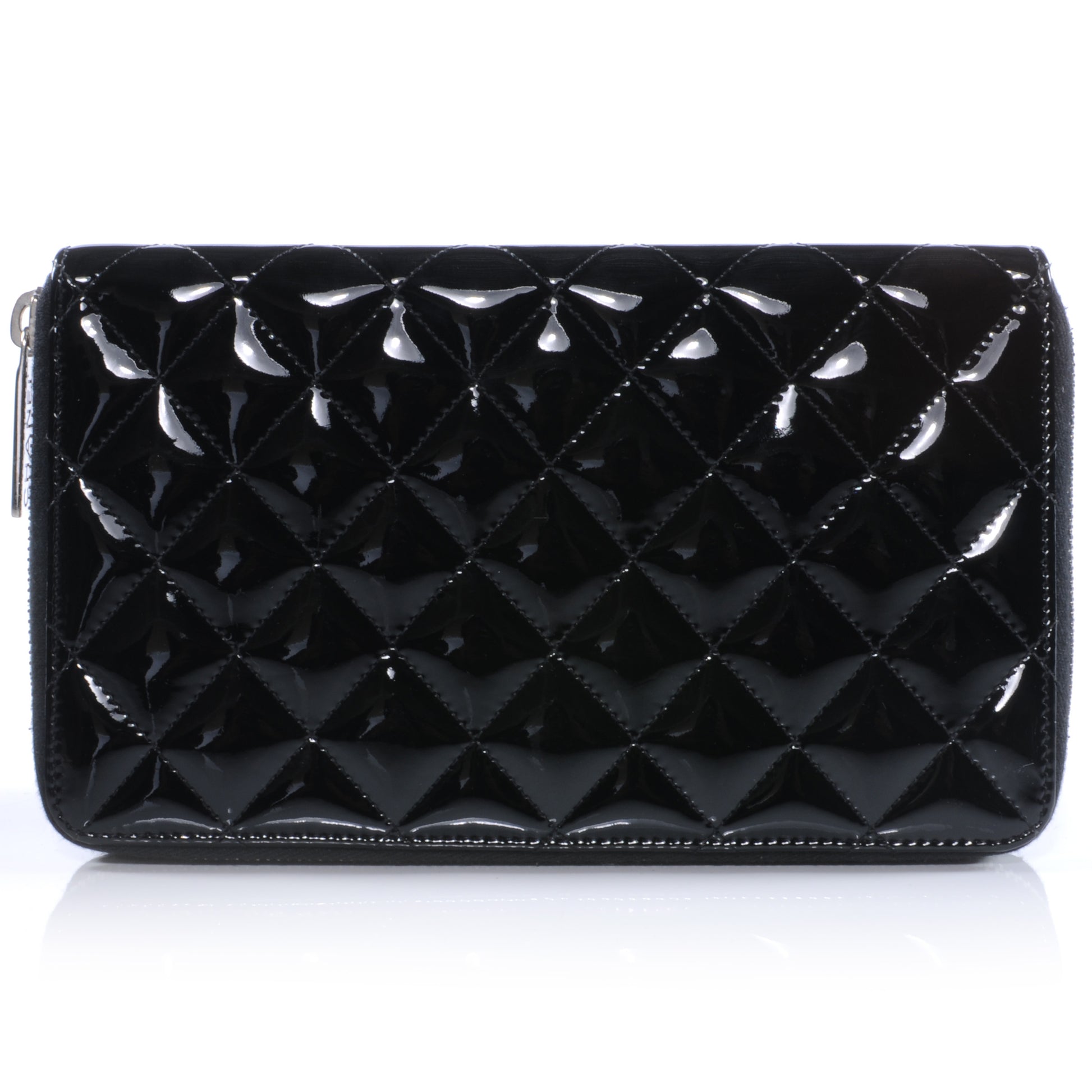 Chanel Patent Quilted Large Zip Around Wallet Black 3 of 12