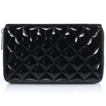 Chanel Patent Quilted Large Zip Around Wallet Black 3 of 12