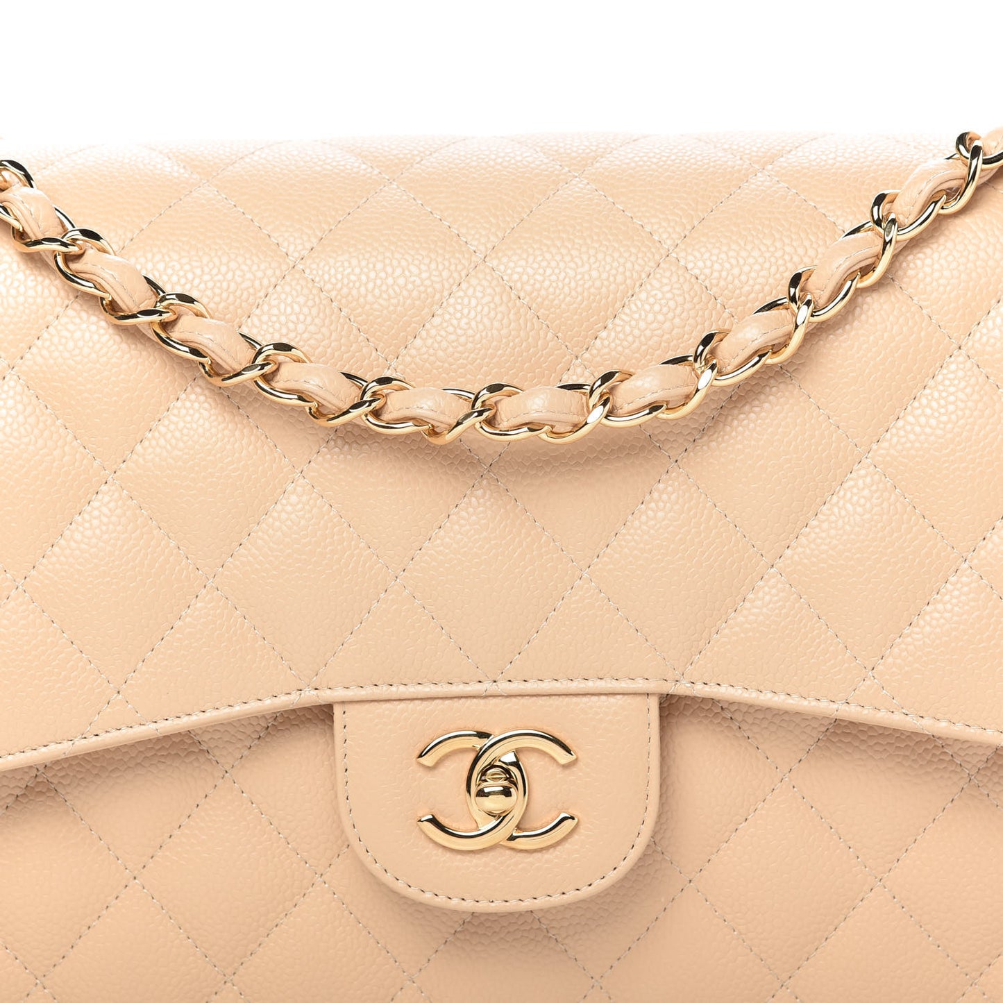 Caviar Quilted Jumbo Double Flap Beige Clair