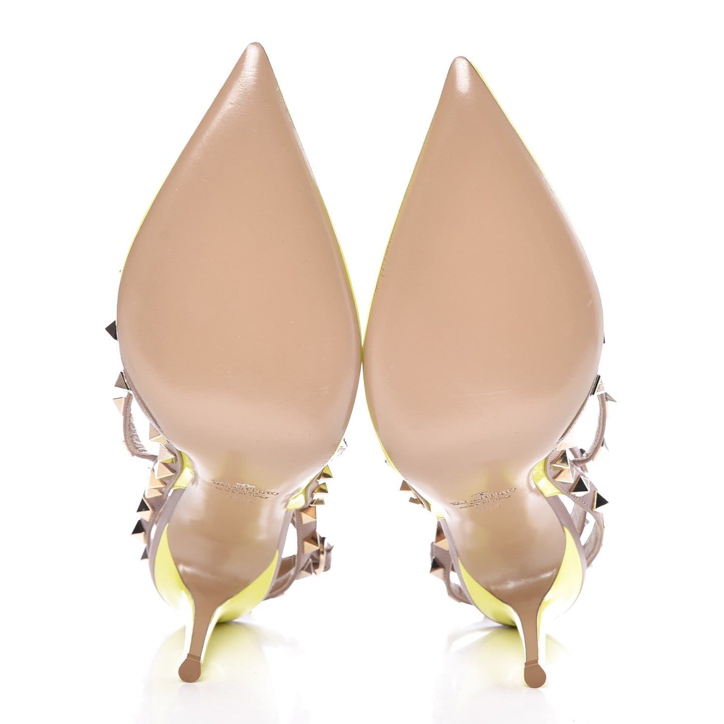 Patent Nappa Rockstud Ankle Strap 100mm Pumps 38.5 Yellow Fluo Poudre