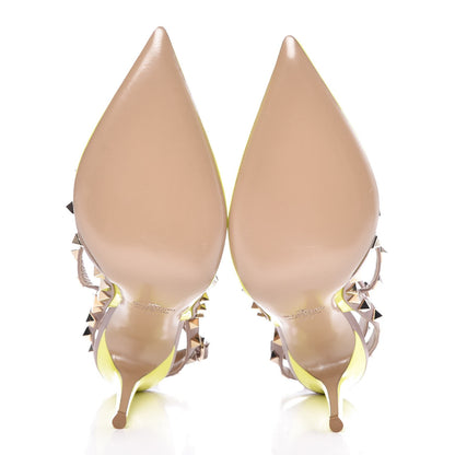 Valentino Garavani Patent Nappa Rockstud Ankle Strap 100mm Pumps 38.5 Yellow Fluo Poudre 5 of 7