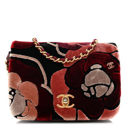 Chanel Velvet Lambskin Mini Camellia Flap Black Burgundy 1 of 12