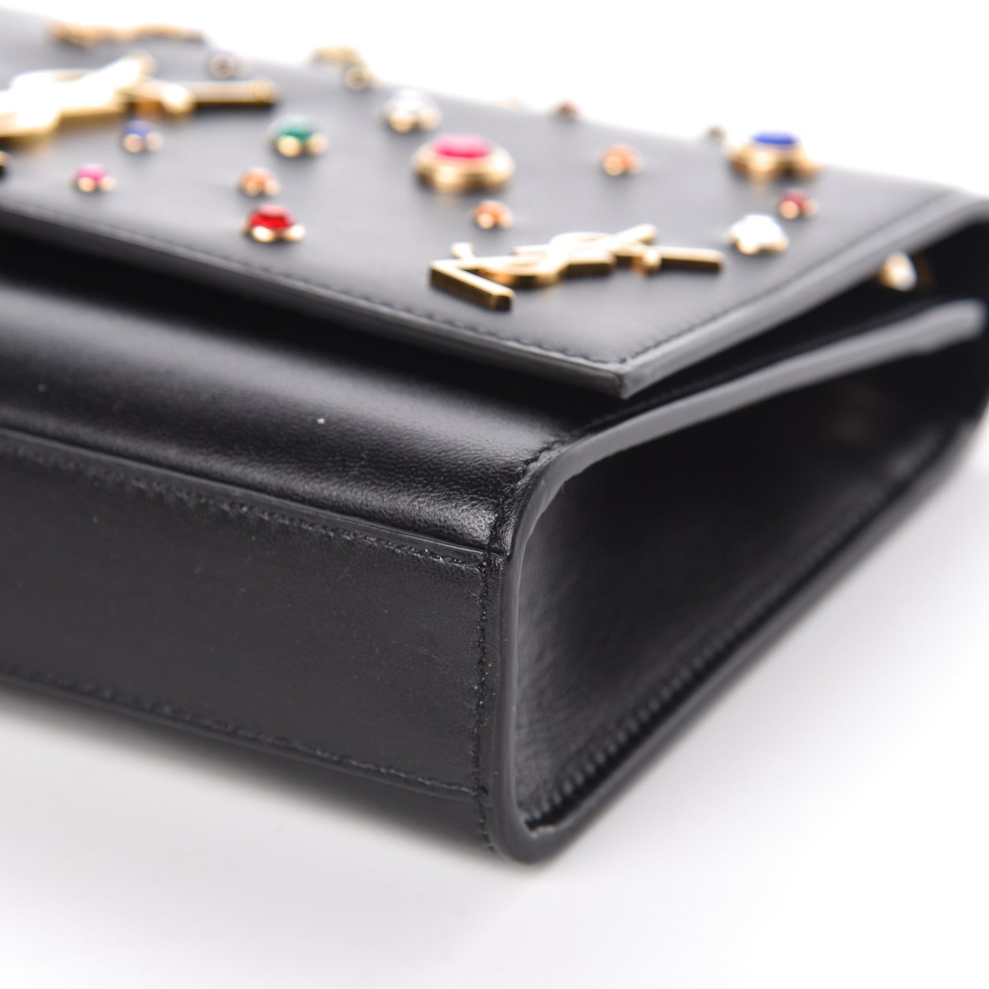Calfskin Crystal Medium Monogram Kate Satchel Black