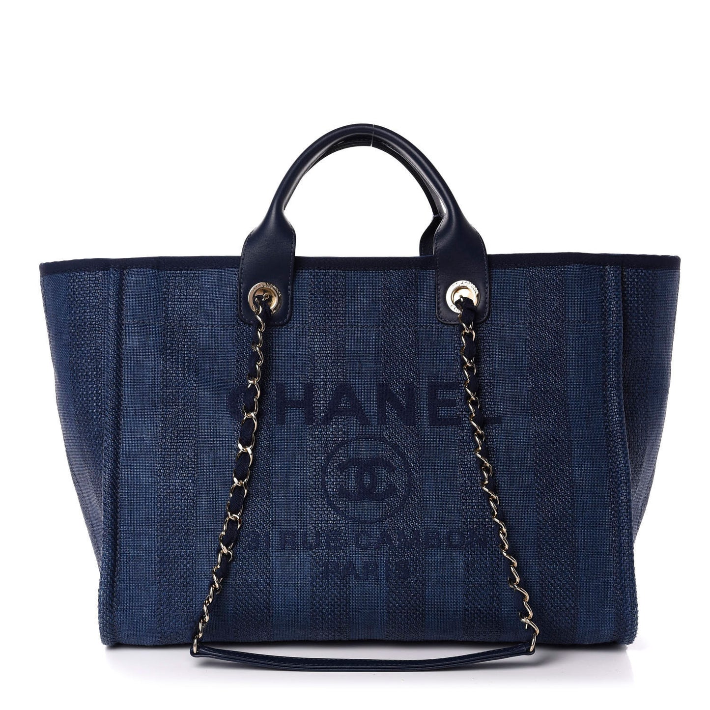 Mixed Fibers Striped Medium Deauville Tote Navy Blue