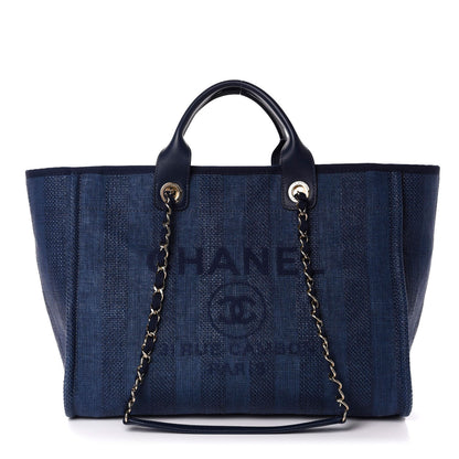 Chanel Mixed Fibers Striped Medium Deauville Tote Navy Blue 1 of 11