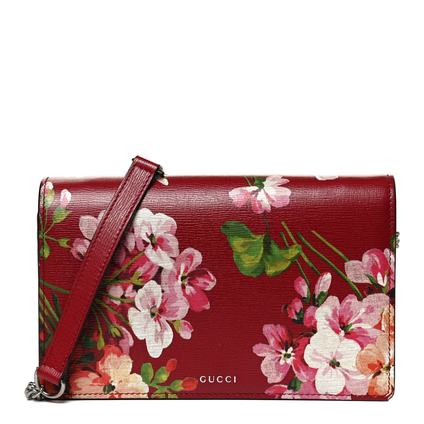 Calfskin Blooms Print Chain Wallet Romantic Cherry Multicolor