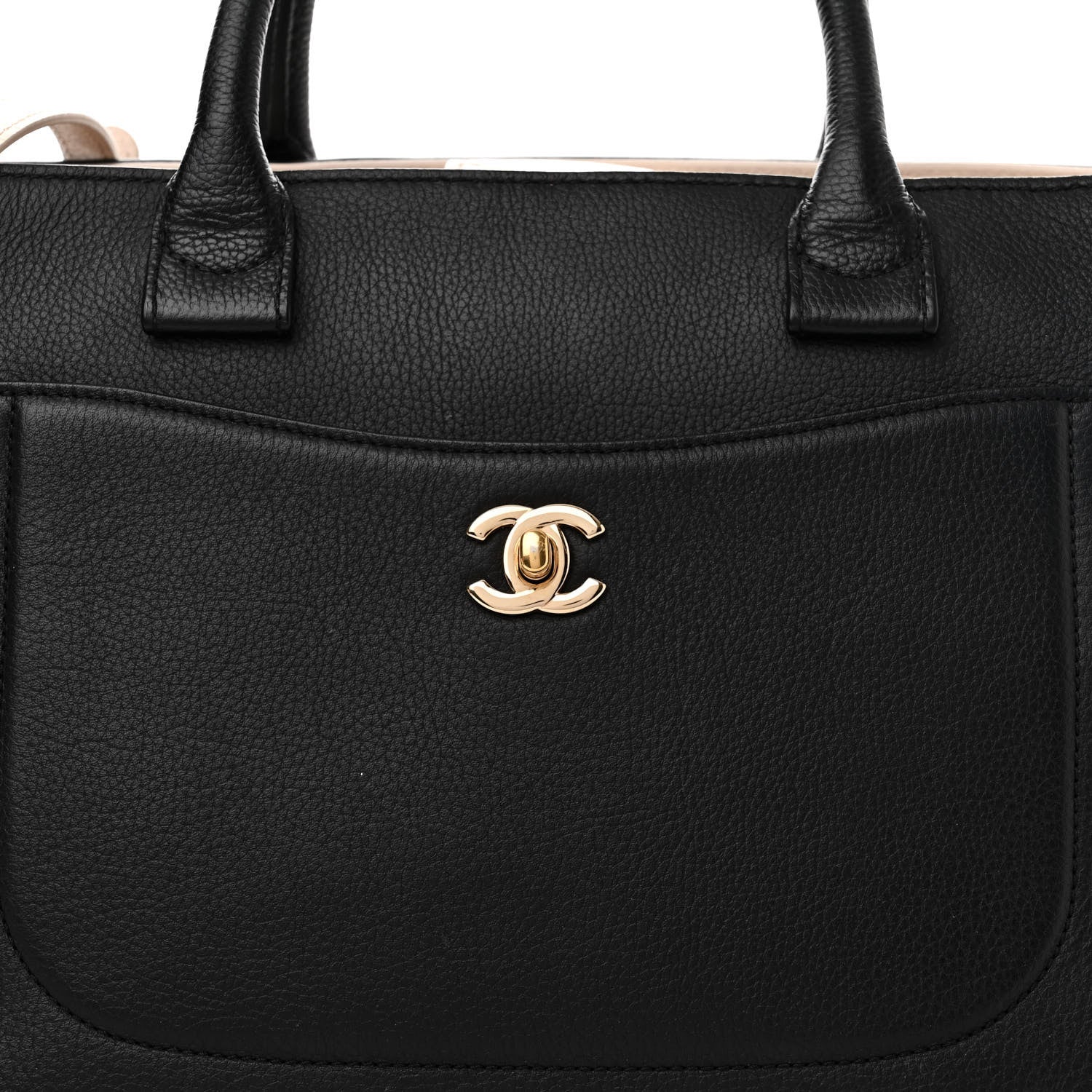Chanel Grained Calfskin Medium Bi-Color Neo Executive Shopper Tote Black Beige Black 8 of 12