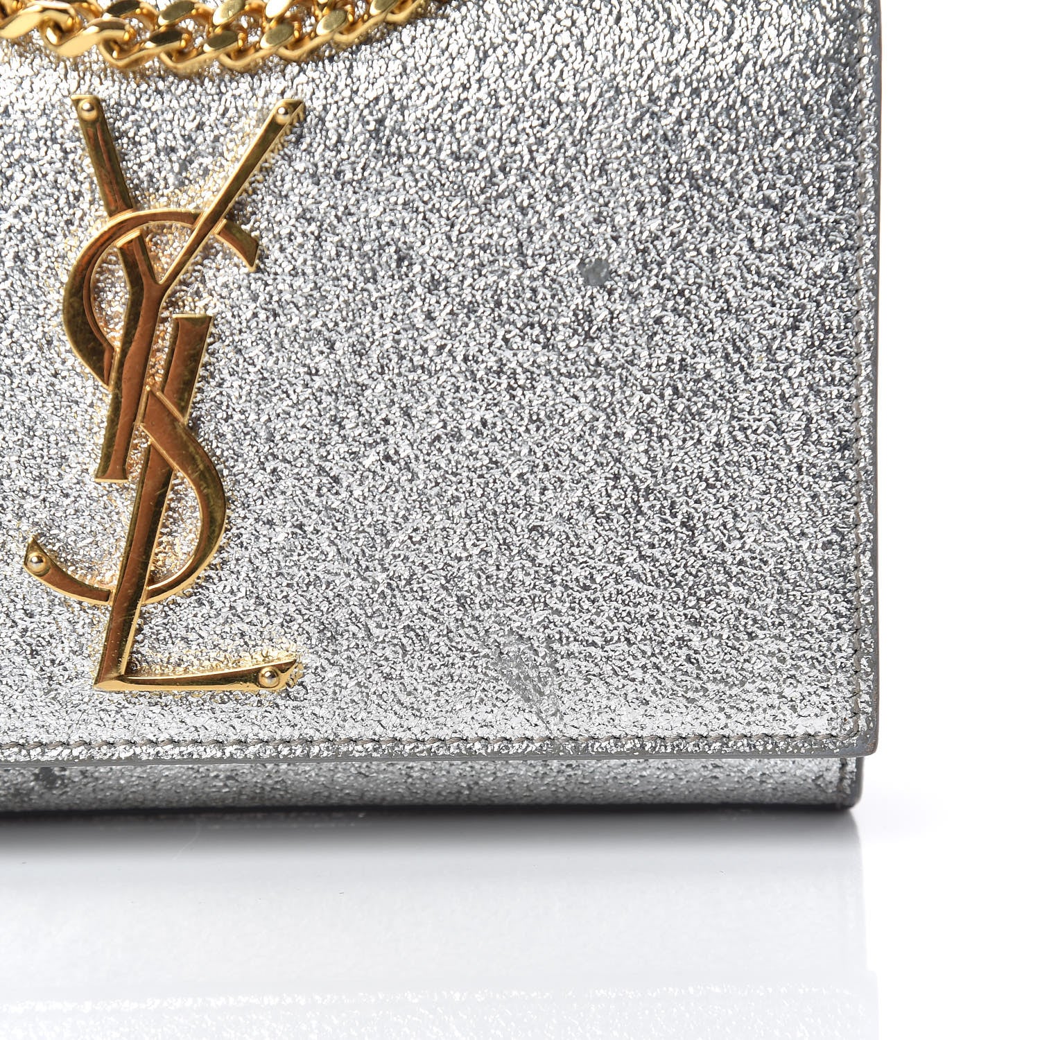 Saint Laurent Metallic Calfskin Small Classic Monogram Kate Satchel Pale Gold 14 of 18