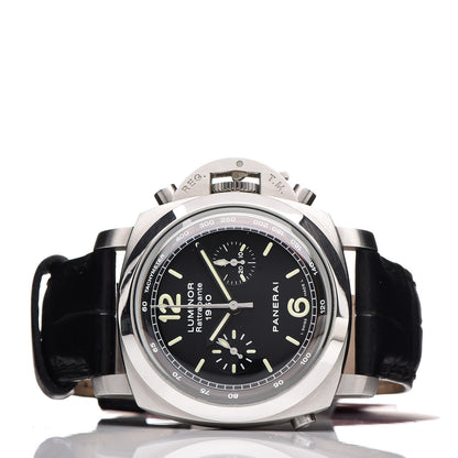 Panerai Stainless Steel Alligator 44mm Luminor Rattrapante 1950 Automatic Watch Black PAM00213 3 of 17
