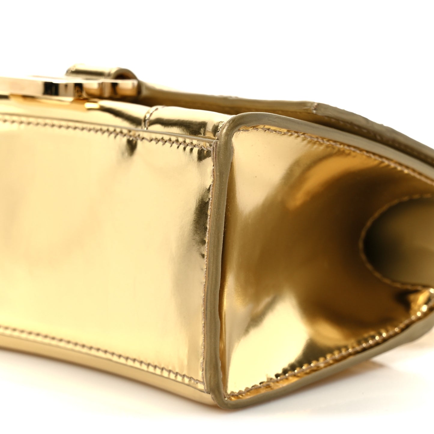 Mirror Calfskin Hourglass Top Handle Bag XS Gold