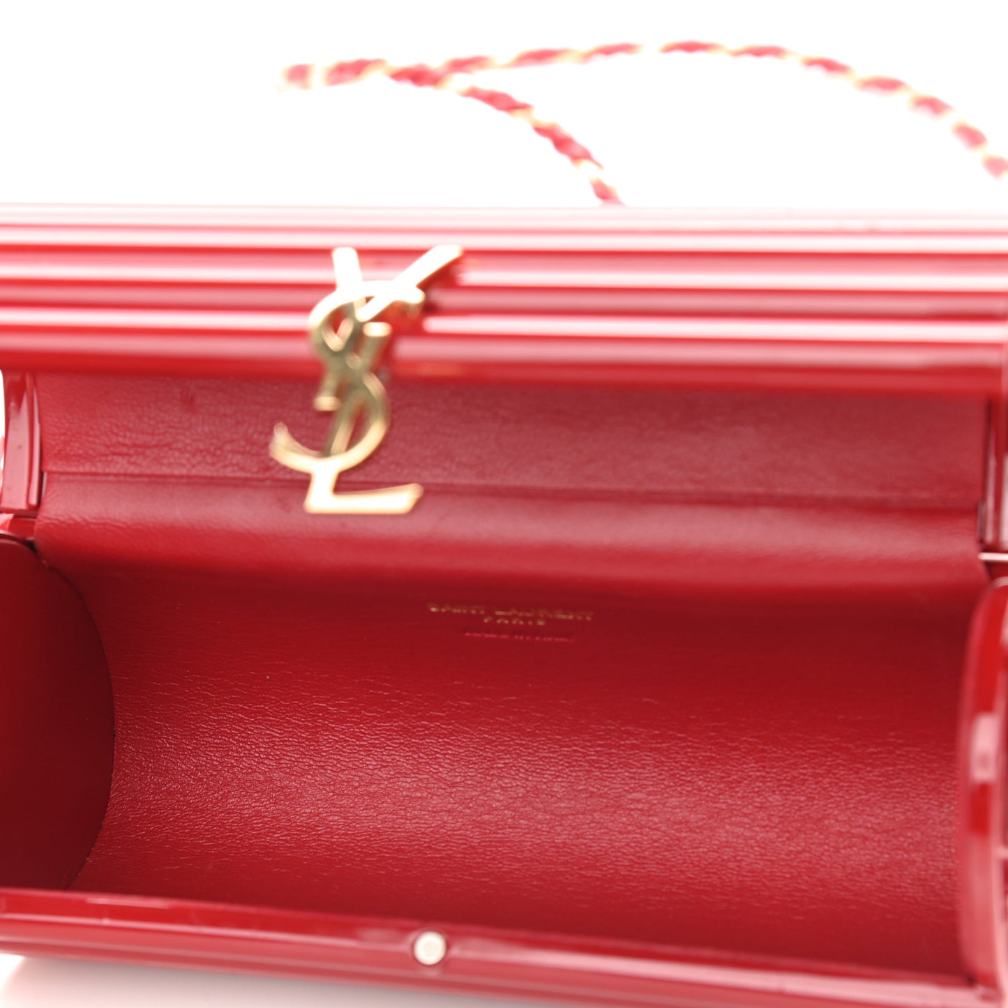 Ribbed Plexiglass Lambskin Fringe Monogram Opium Box Bag Red