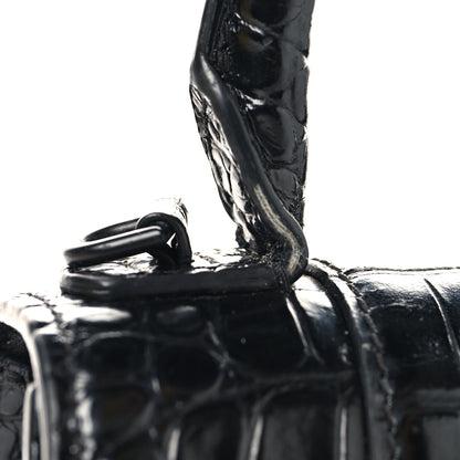 Balenciaga Shiny Calfskin Monochrome Crocodile Embossed Small Hourglass Top Handle Bag Black 10 of 12