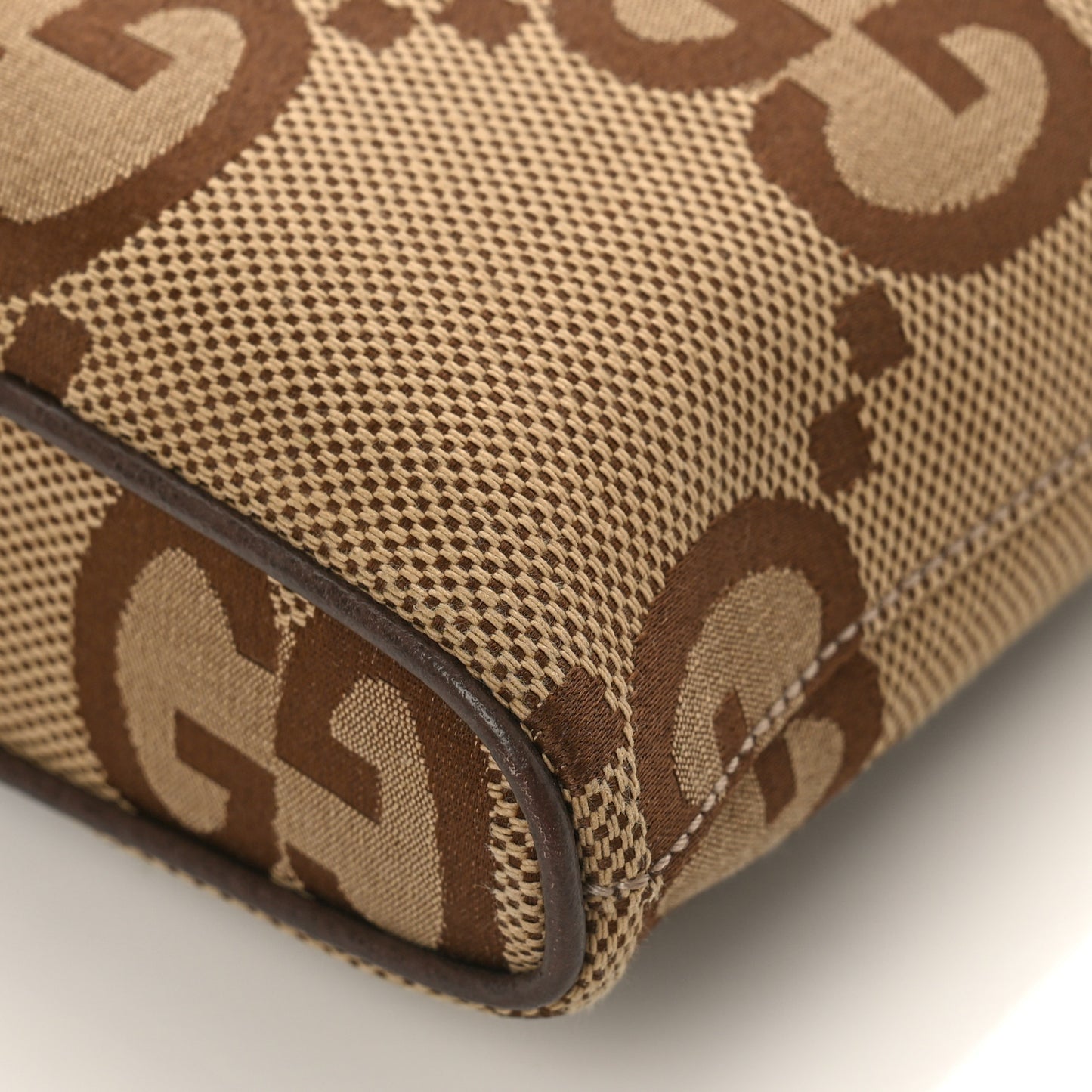 Monogram Jumbo GG Textured Dollar Calfskin Web Wristlet Messenger Bag Camel Ebony New Acero
