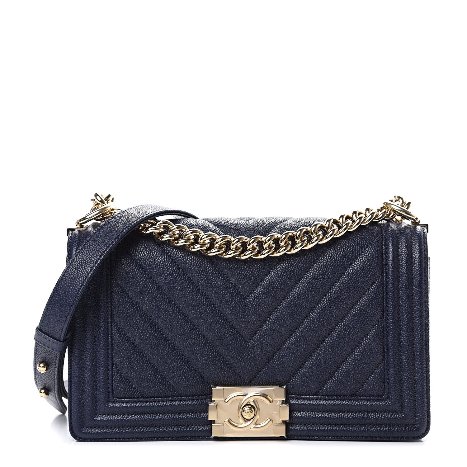 Chanel Caviar Chevron Quilted Medium Boy Flap Navy 1 of 10