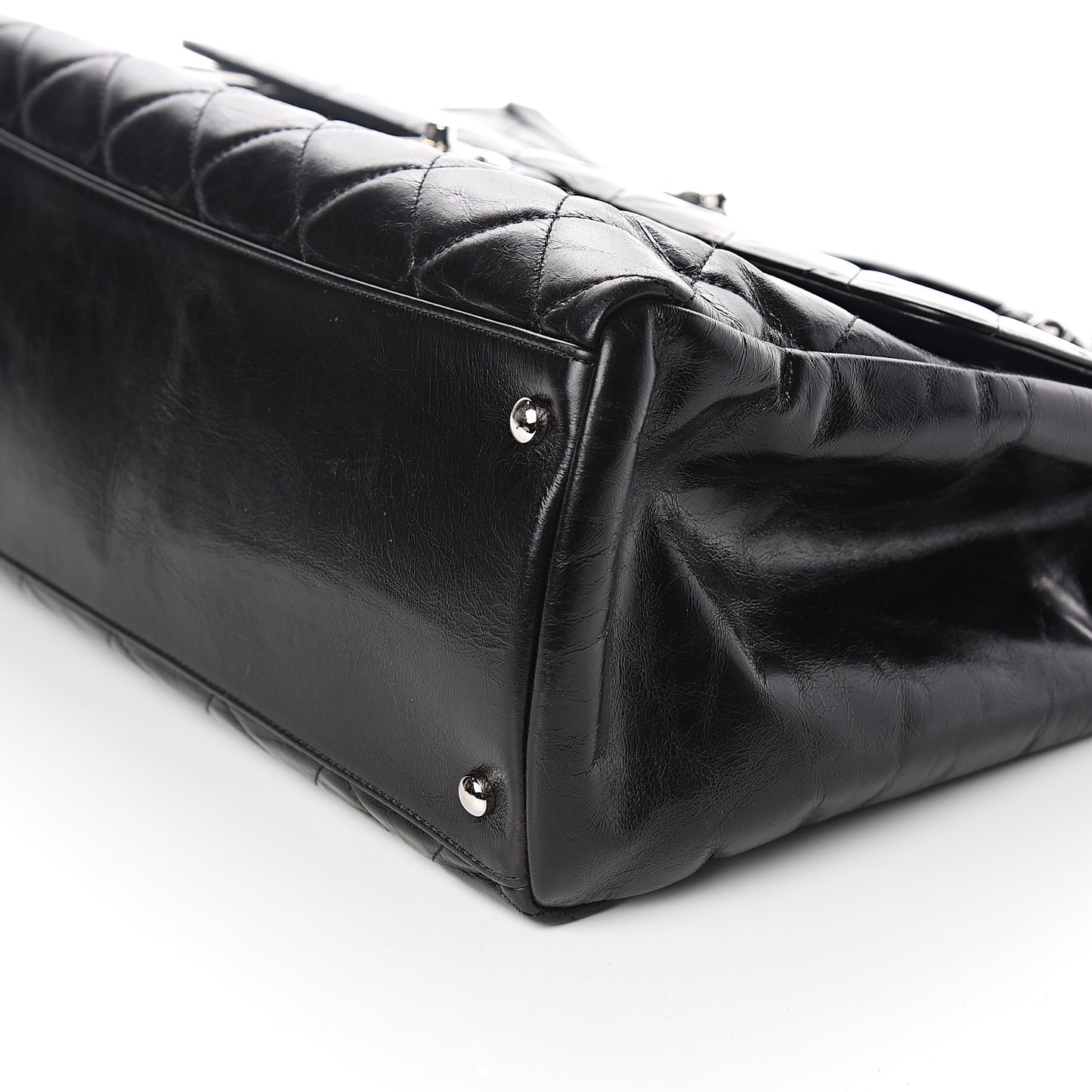 Glazed Calfskin Quilted Large CC Delivery Tote Black
