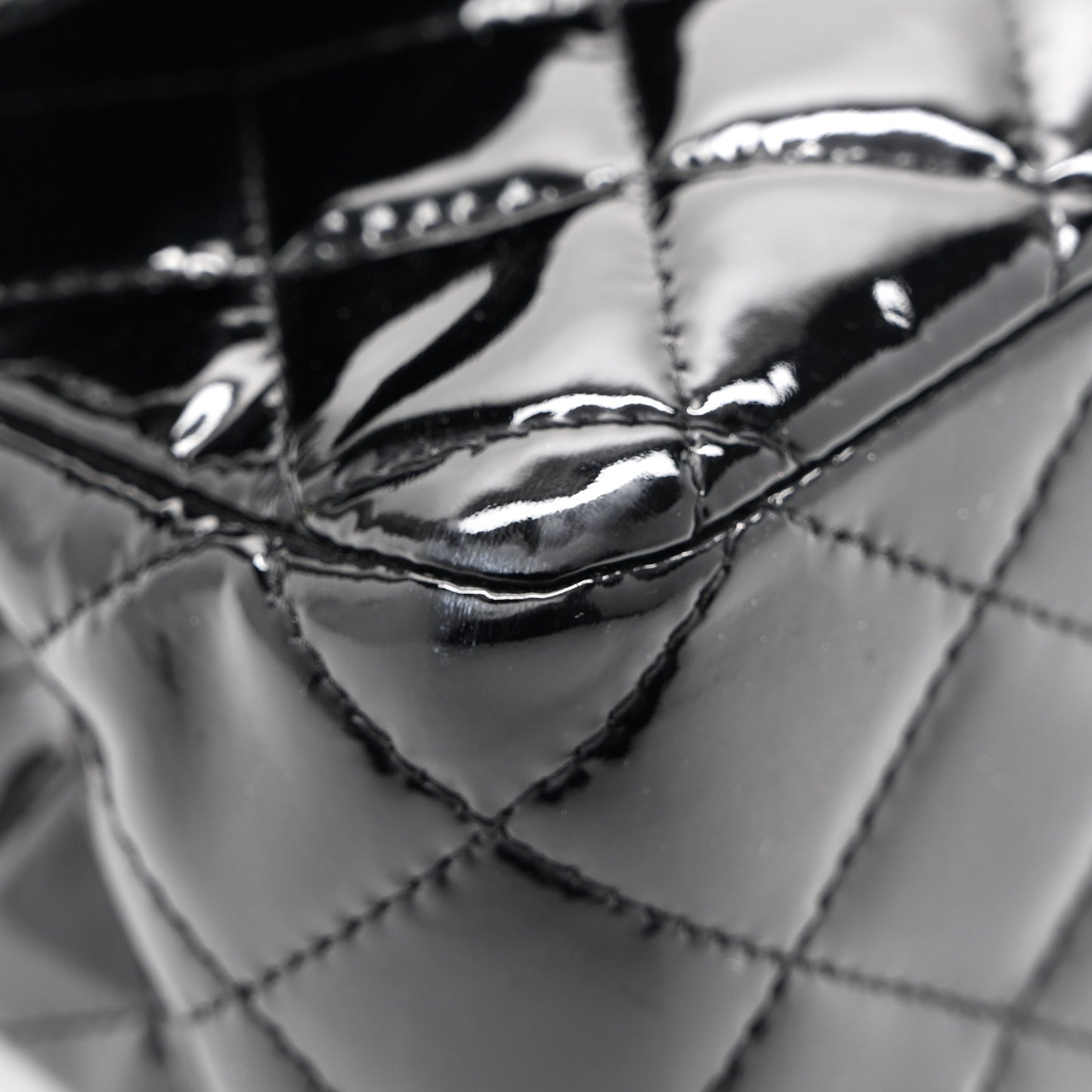 Patent Quilted Medium Double Flap Black