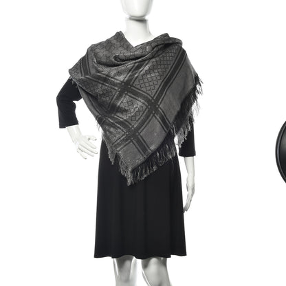 Gucci Wool Silk GG Monogram Diamante Plaid Surviee Shawl Graphite Black 2 of 4