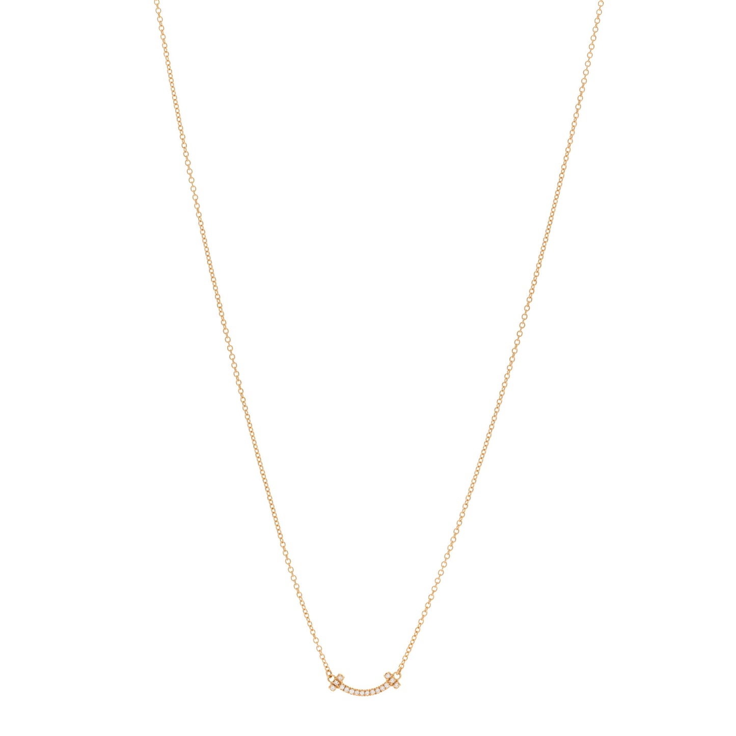 18K Yellow Gold Diamond Mini T Smile Pendant Necklace
