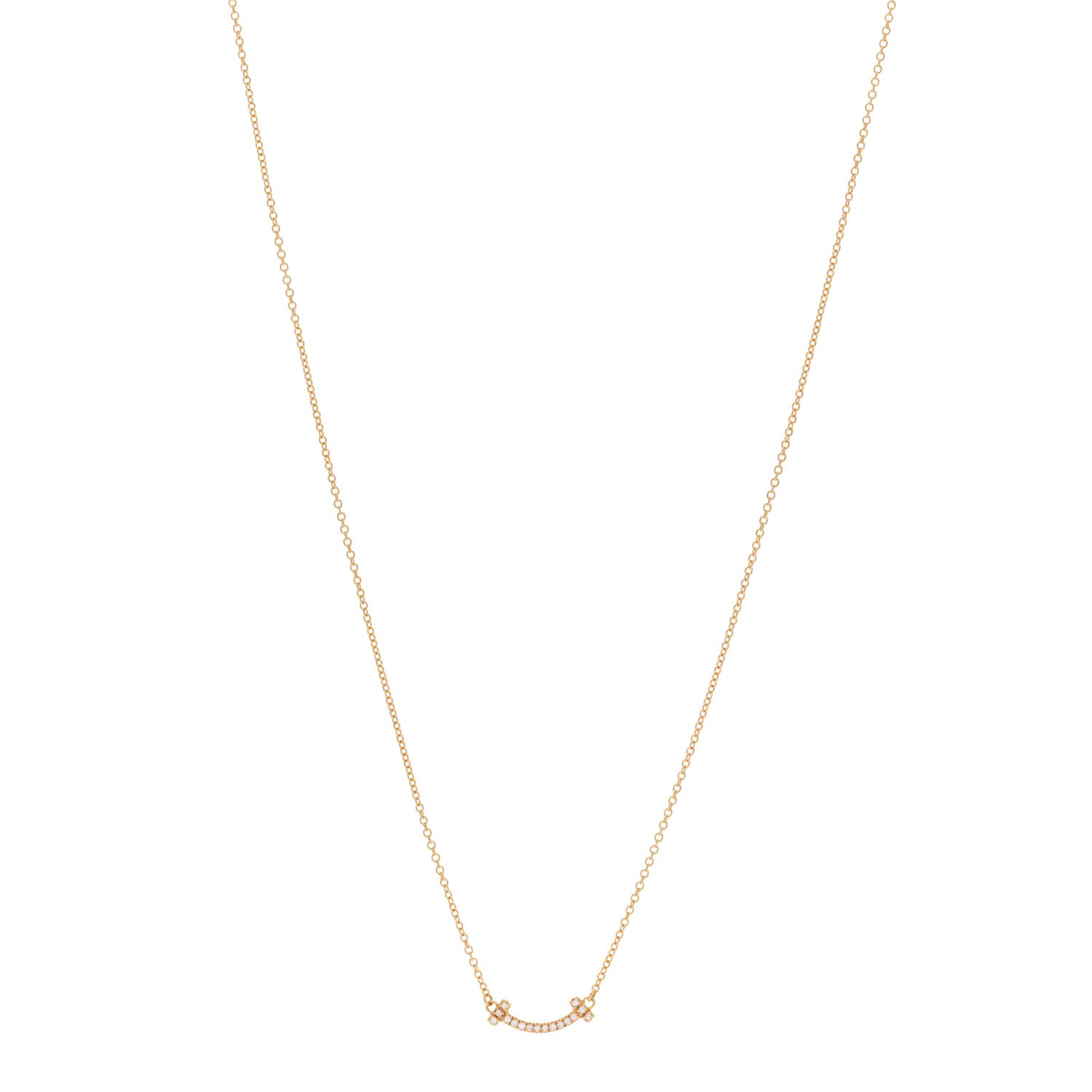 Tiffany 18K Yellow Gold Diamond Mini T Smile Pendant Necklace 1 of 6