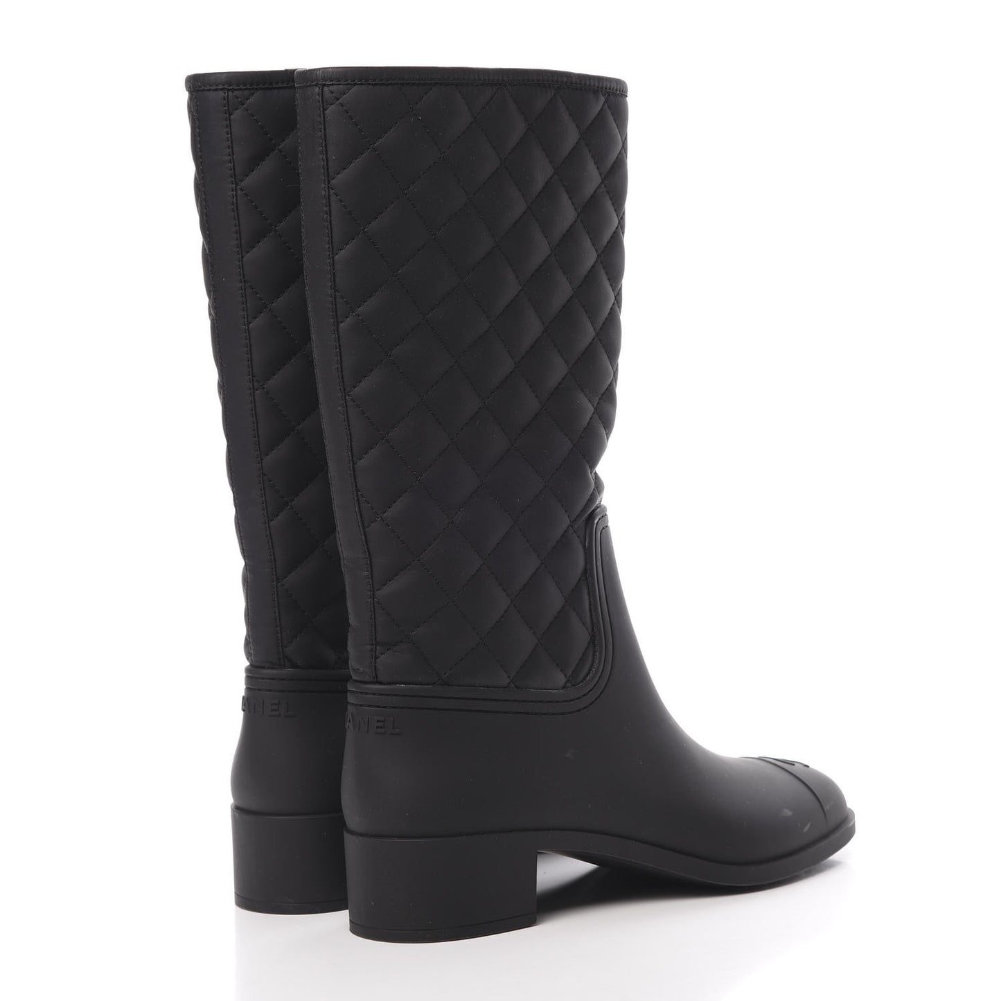 Rubber Quilted Rain Boots 41 Black