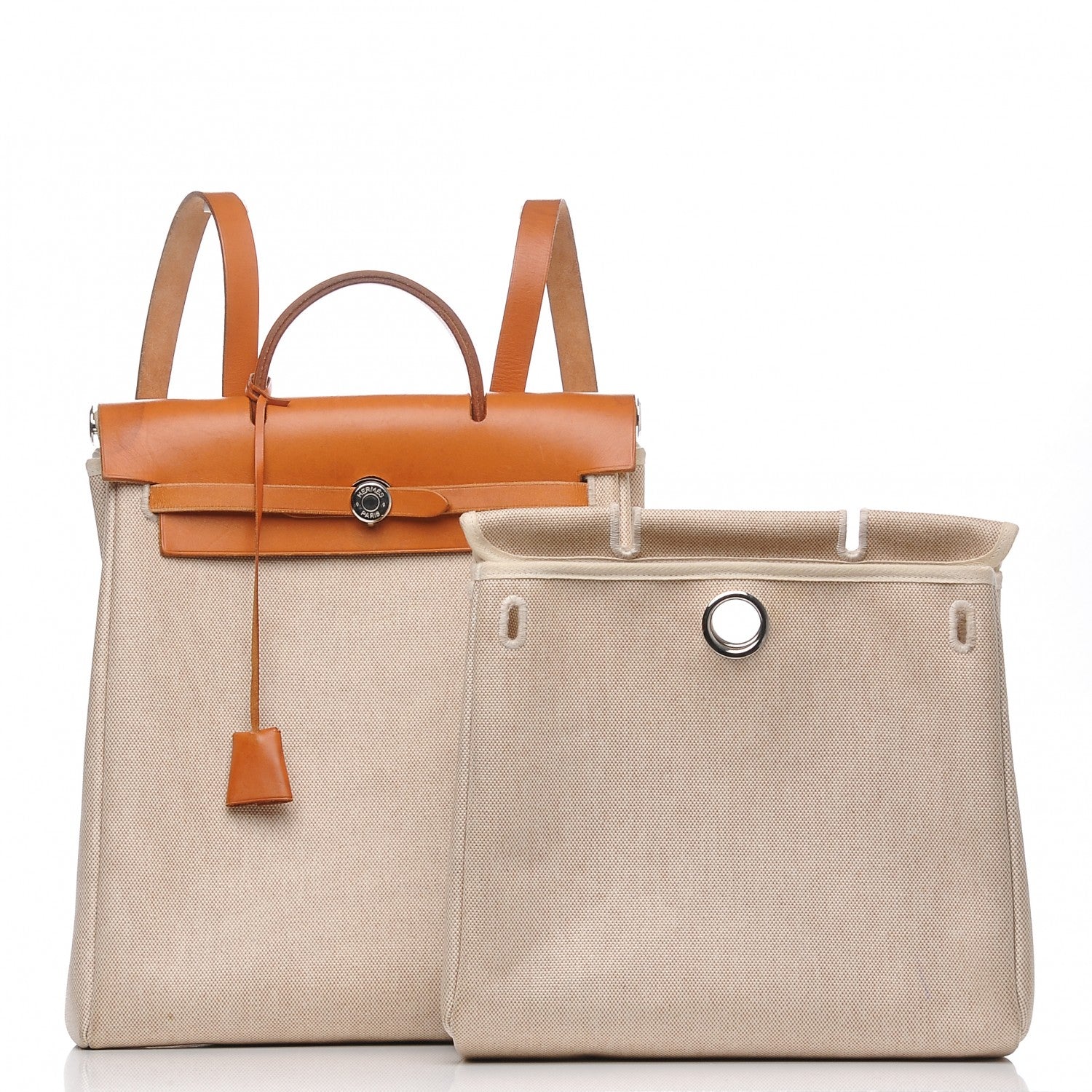 Hermes Toile Vache Calfskin Herbag 30 PM Backpack Natural 3 of 16